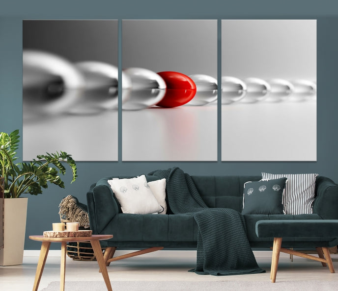 Art mural Boule rouge en boules grises Impression sur toile Art mural Noir Blanc Art différent