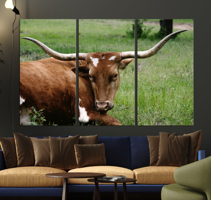 Impression sur toile d'art mural animal de vache Longhorn