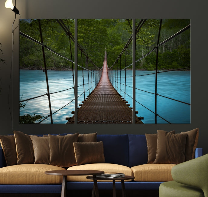 Suspension Bridge in Forest Wall Art Canvas Print