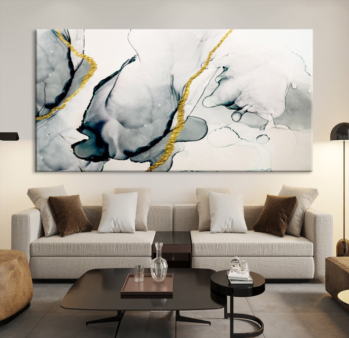 Gray Marble Fluid Effect Wall Art Abstract Canvas Wall Art Print