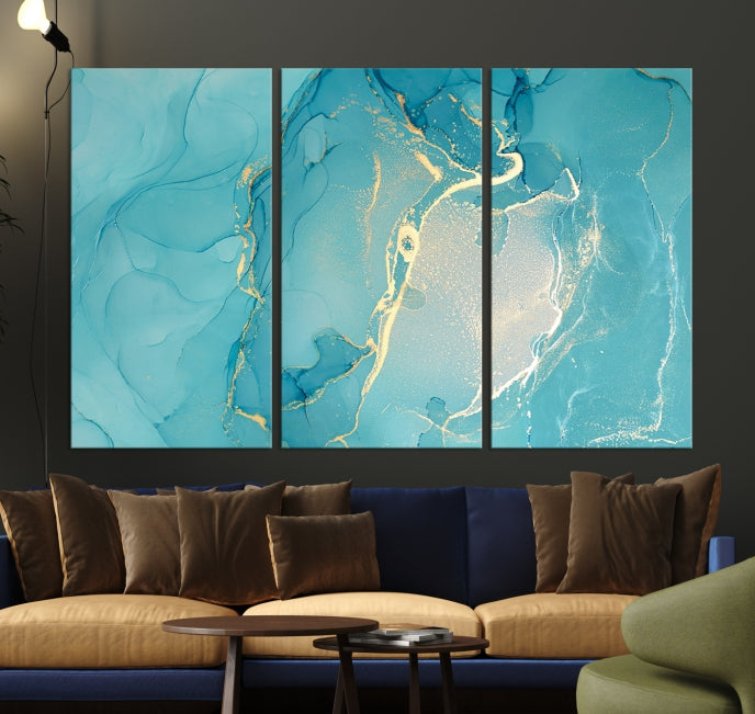 Turquoise Marble Fluid Effect Wall Art Abstract Canvas Print