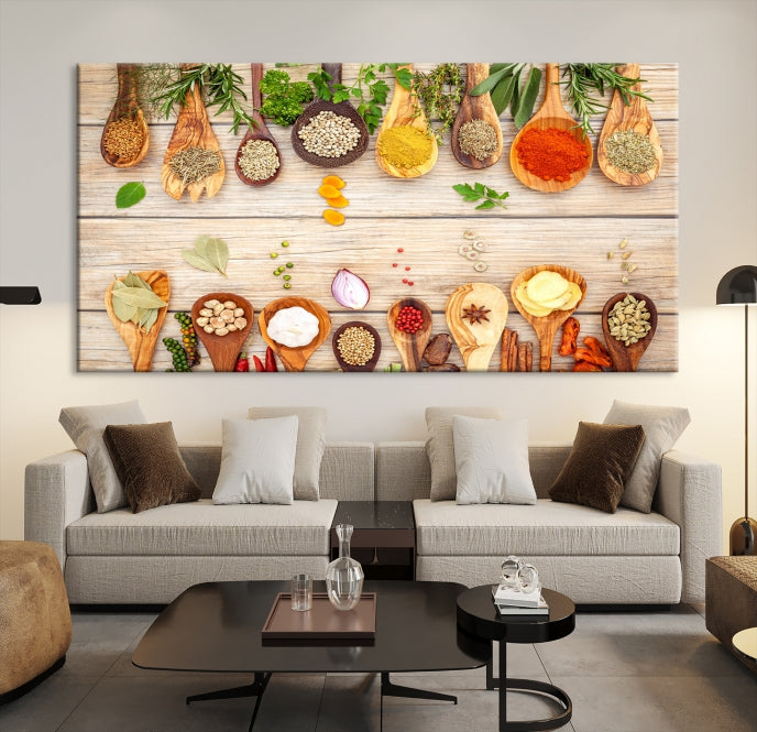 Lienzo decorativo para pared con especias de cocina en la mesa