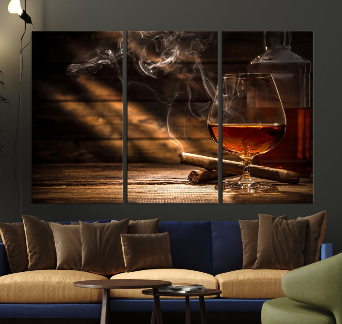 Lienzo decorativo para pared grande con whisky y cigarros