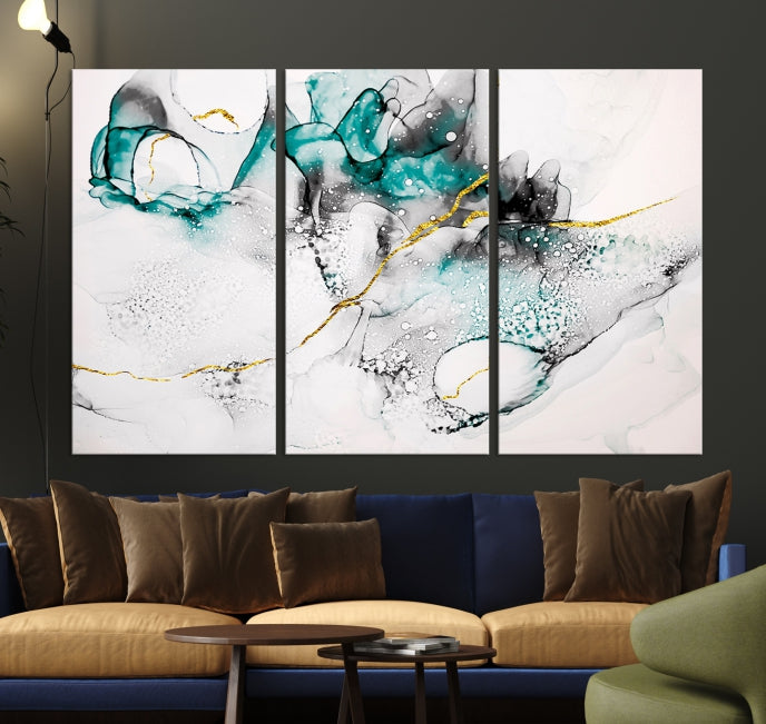 Green Marble Fluid Effect Wall Art Abstract Canvas Wall Art Print