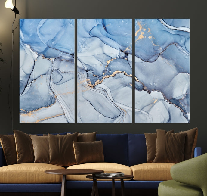 Ice Blue Marble Fluid Effect Wall Art Abstract Canvas Wall Art Print