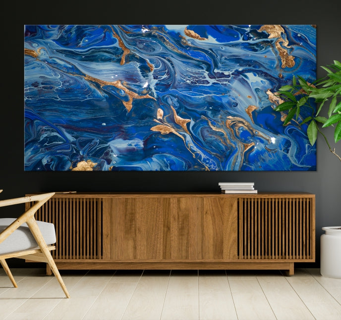 Navy Blue Marble Fluid Effect Wall Art Abstract Canvas Wall Art Print