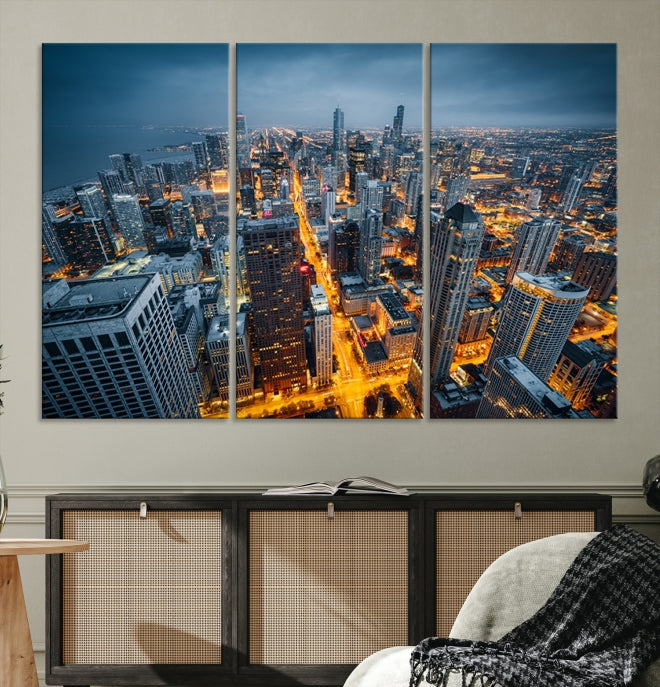 Chicago Wall Art Canvas Print Chicago City Night Canvas Print