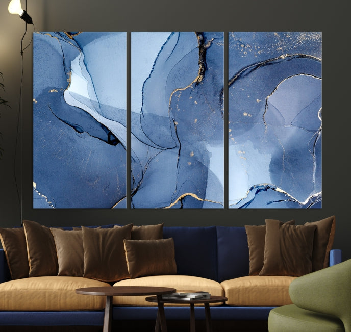 Blue Color Marble Fluid Effect Wall Art Abstract Canvas Wall Art Print