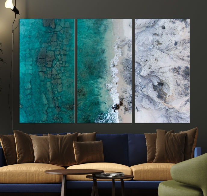 Green Aerial Ocean Wall Art Canvas Print