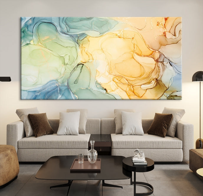 Yellow Marble Fluid Effect Wall Art Abstract Canvas Wall Art Print