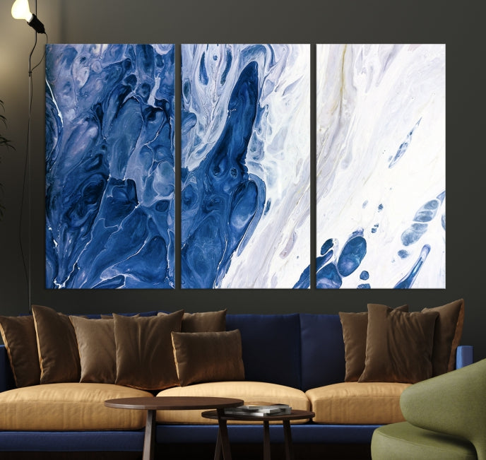 Navy Blue Marble Fluid Effect Wall Art Abstract Canvas Wall Art Print