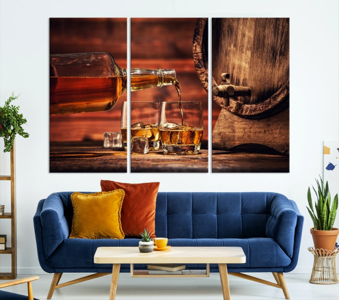 Whiskey and Barrel Wall Art Canvas Print