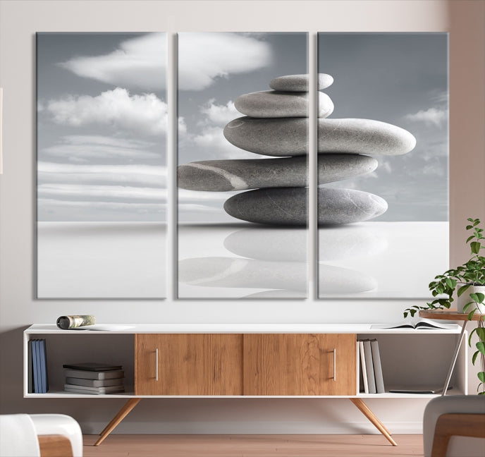 Still Life Black and White Zen Stones Wall Art Canvas Print