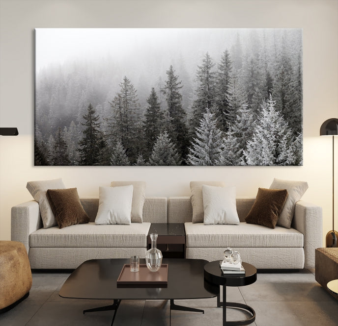 Big Foggy Forest and Misty Trees Forest Wall Art Canvas Print