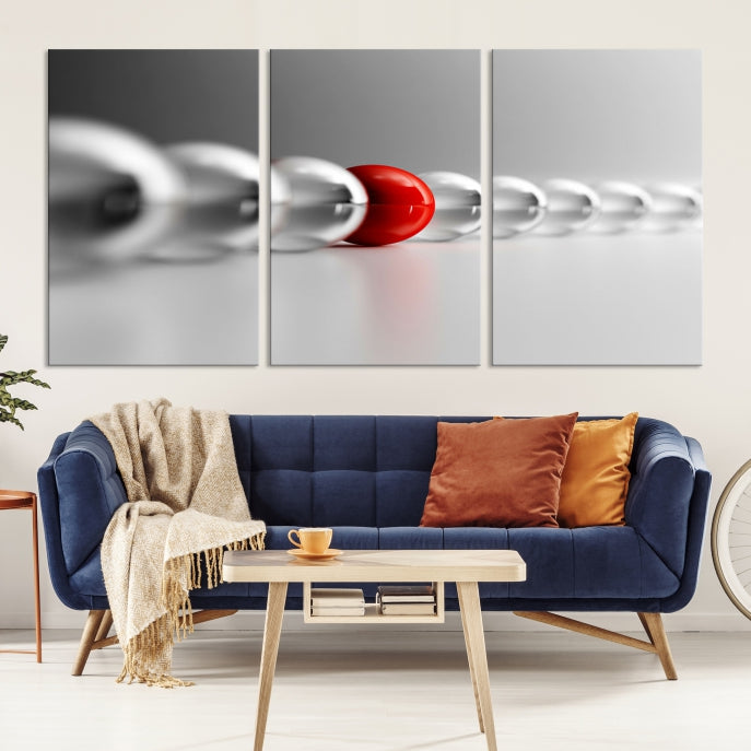 Art mural Boule rouge en boules grises Impression sur toile Art mural Noir Blanc Art différent