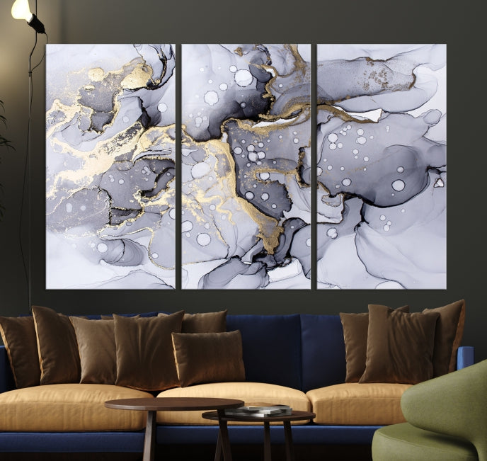 Gray Marble Fluid Effect Wall Art Abstract Canvas Wall Art Print