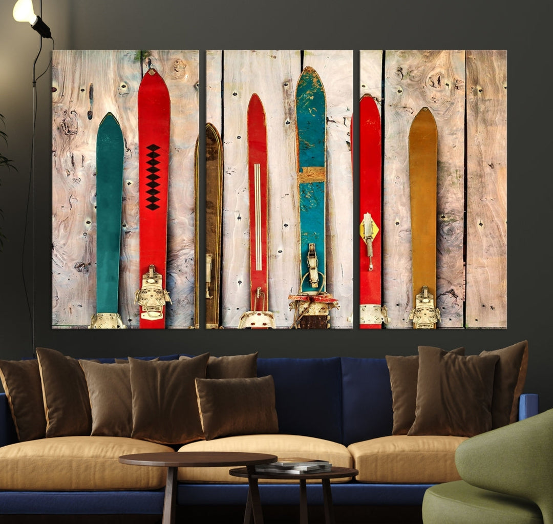 Wooden Rustic Old Skis Wall Art Canvas Print