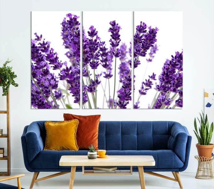 Flores de lavanda Arte de pared grande Floral Lienzo impreso