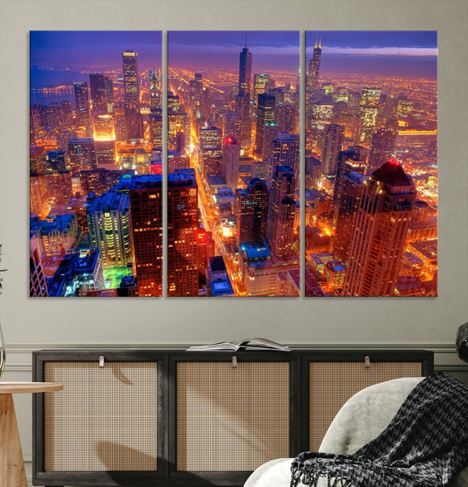 Chicago Wall Art Canvas Print Chicago City Night Canvas Print