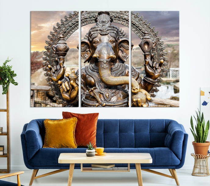 Estatua del dios elefante hindú Ganesha, arte de pared grande, impresión en lienzo