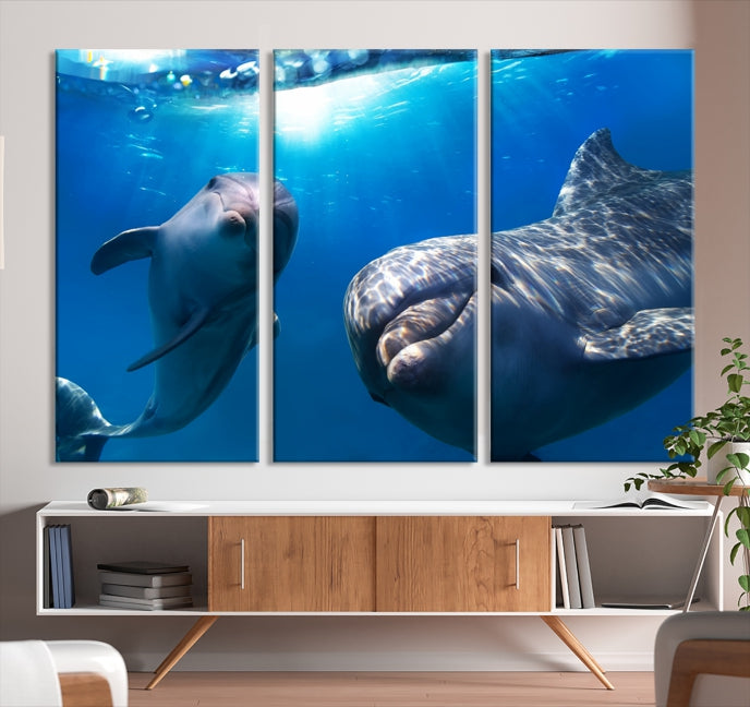 Lienzo decorativo para pared con delfines y vida oceánica