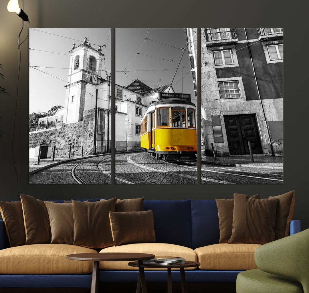 Impression d’art mural sur toile de tramway jaune de Lisbonne