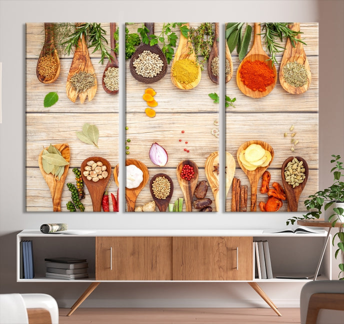 Lienzo decorativo para pared con especias de cocina en la mesa