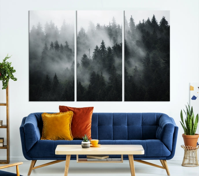 Arte de pared de bosque oscuro y niebla Lienzo