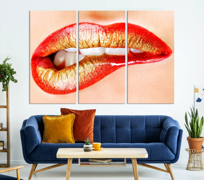 Red Lip Bite Canvas Print