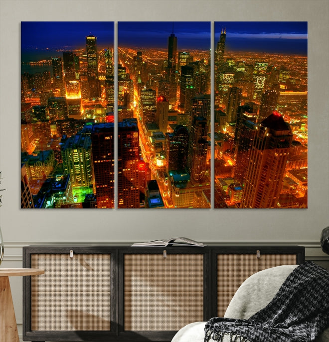 Chicago Wall Art Canvas Print Chicago City Night Canvas Print