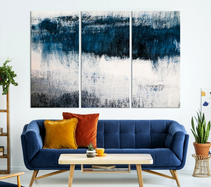 Impression d’art mural sur toile abstraite bleu marine et blanc