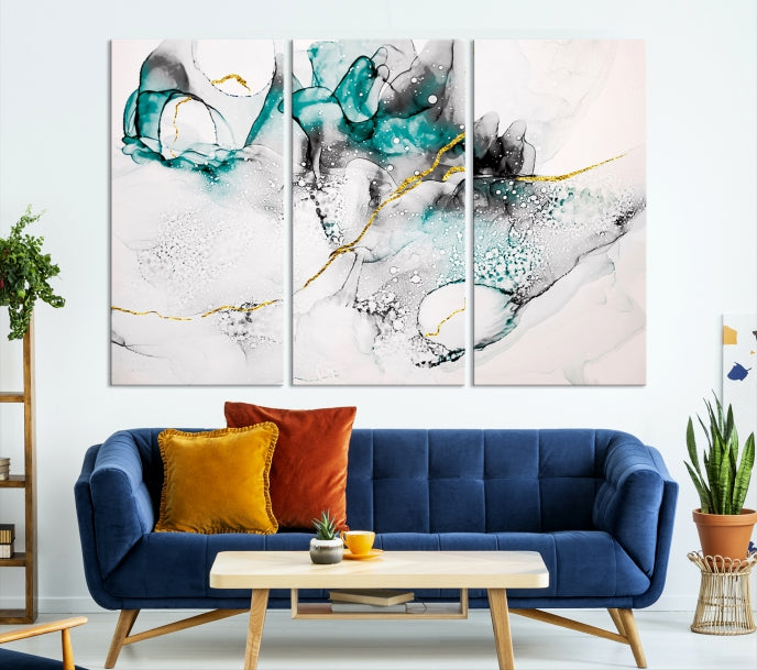 Green Marble Fluid Effect Wall Art Abstract Canvas Wall Art Print