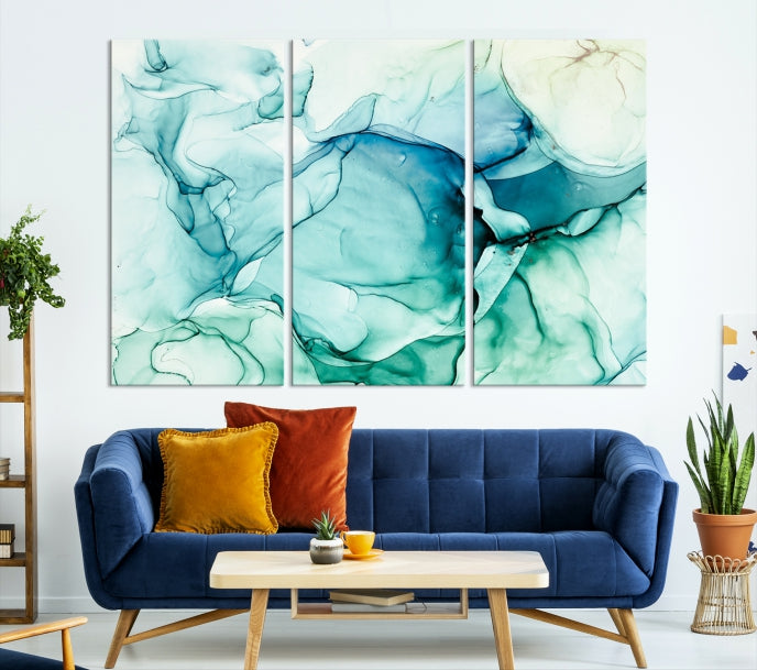 Turquoise Marble Fluid Effect Wall Art Abstract Canvas Wall Art Print