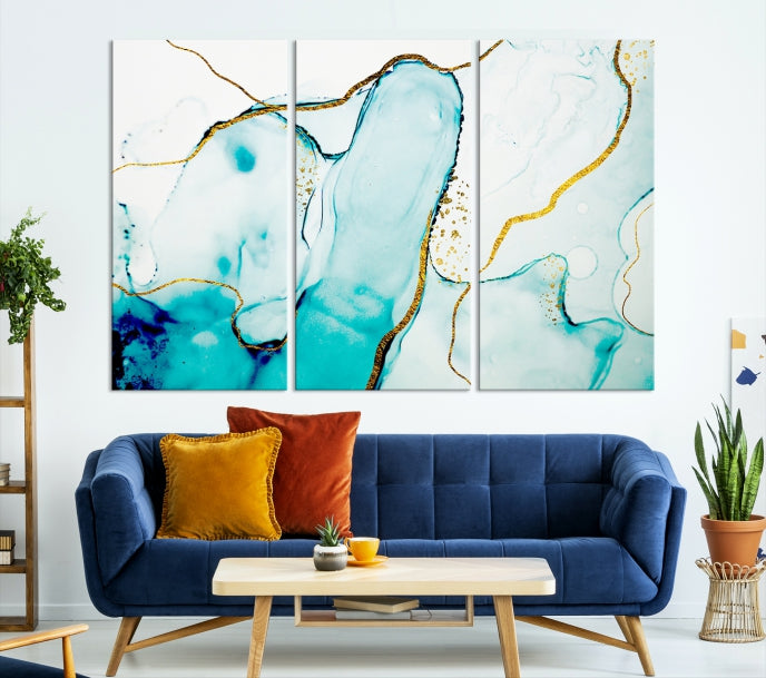 Turquoise Marble Fluid Effect Wall Art Abstract Canvas Wall Art Print