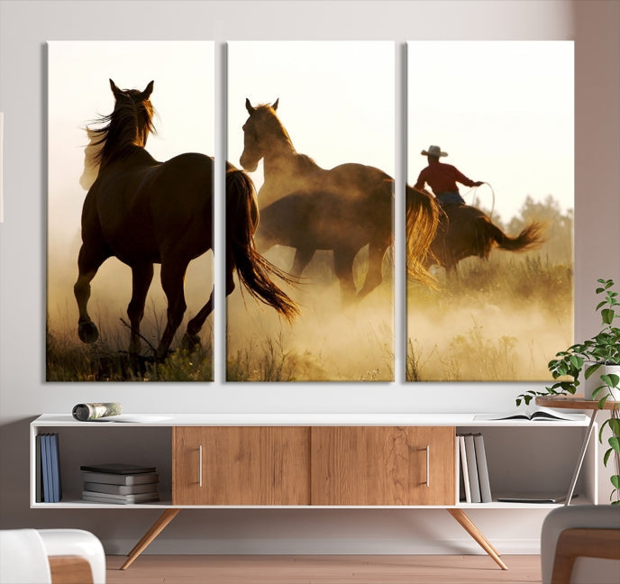 Chevaux et cowboys Wall Art Impression sur toile