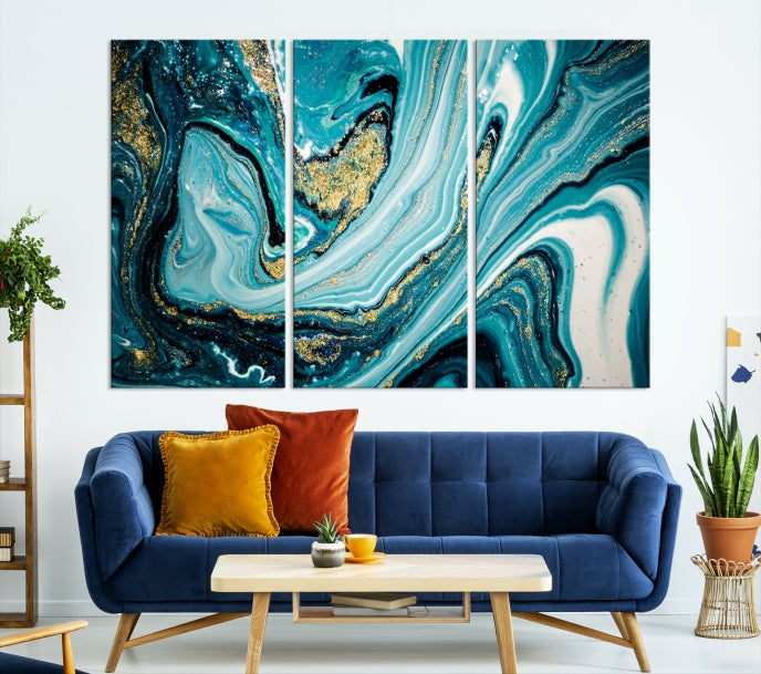 Turquoise Marble Fluid Effect Wall Art Abstract Canvas Wall Art Print