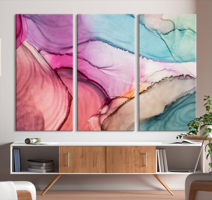 Impresión artística de pared grande con efecto fluido de mármol colorido, lienzo abstracto moderno