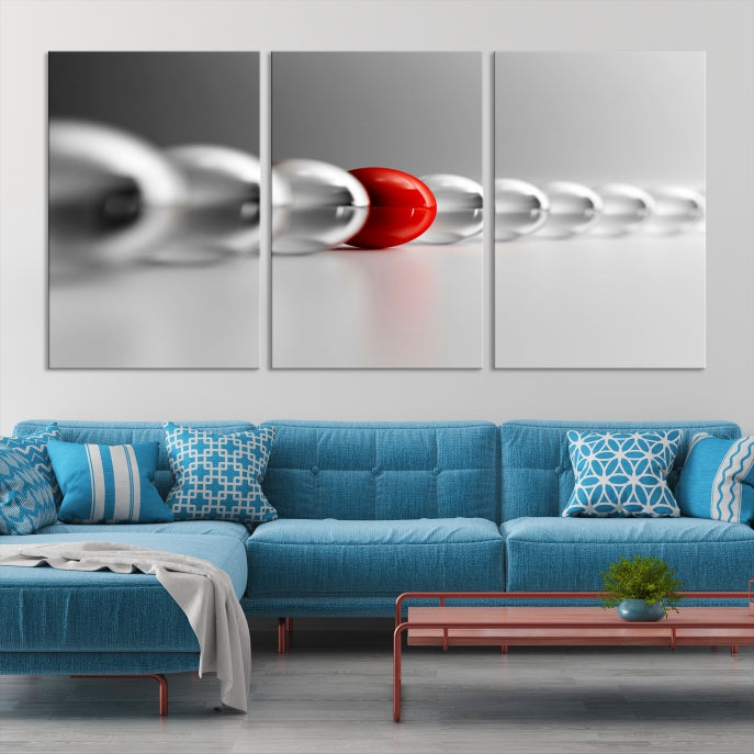 Art mural Boule rouge en boules grises Impression sur toile Art mural Noir Blanc Art différent