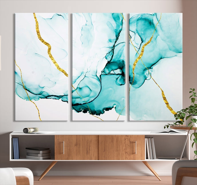 Turquoise Marble Fluid Effect Wall Art Abstract Canvas Wall Art Print