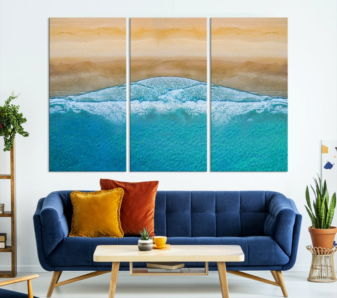 Lienzo grande de playa aérea, impresión artística de pared, fotografía aérea del océano, arte de playa, arte náutico, enmarcado, listo para colgar, obras de arte para paredes, lienzo original de alta calidad, arte de pared imprimible, regalo de cumpleaños