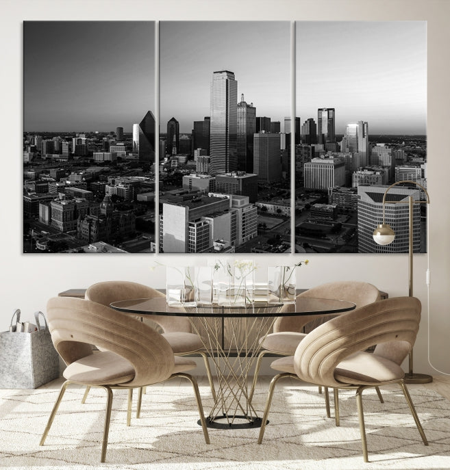 Dallas City Skyline Art mural noir et blanc Paysage urbain Impression sur toile