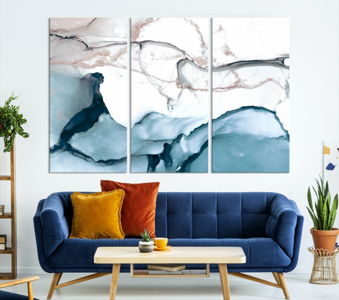 Blue and Rose Gold Marble Fluid Effect Wall Art Abstract Canvas Art Print