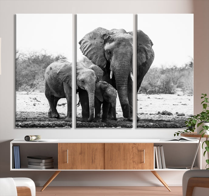 Elephant Family Africa Wall Art Canvas Print