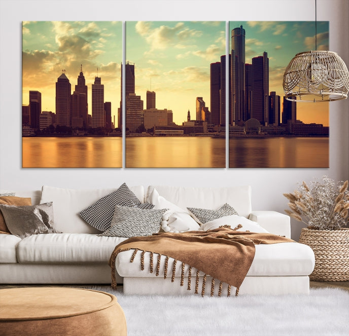 Denver City Sunset Cloudy Skyline Cityscape View Wall Art Canvas Print