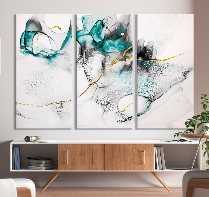 Green Marble Fluid Effect Wall Art Abstract Canvas Wall Art Print