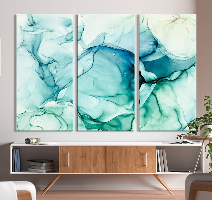 Turquoise Marble Fluid Effect Wall Art Abstract Canvas Wall Art Print