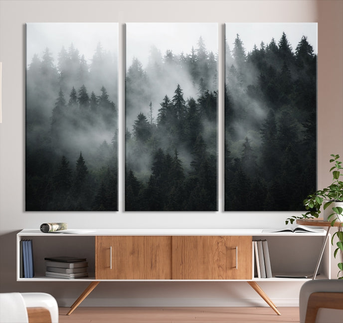 Arte de pared de bosque oscuro y niebla Lienzo