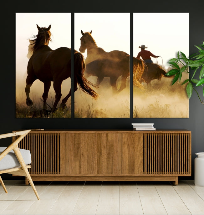 Chevaux et cowboys Wall Art Impression sur toile