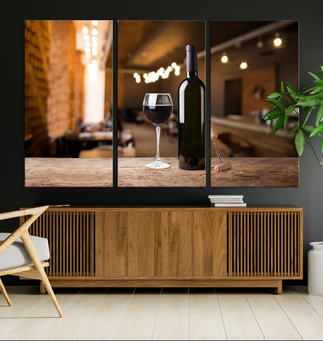 Lienzo decorativo para pared grande con vino y botella