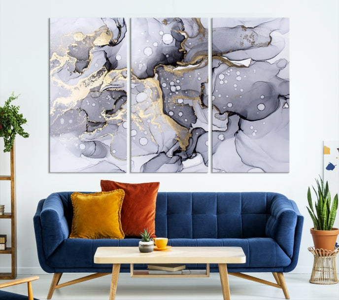 Gray Marble Fluid Effect Wall Art Abstract Canvas Wall Art Print